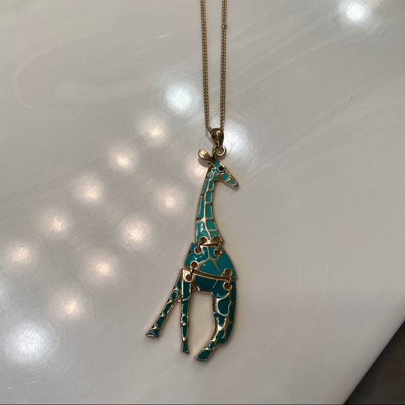 Ombré Blue and Gold Giraffe Long Necklace - Picture 2 of 4